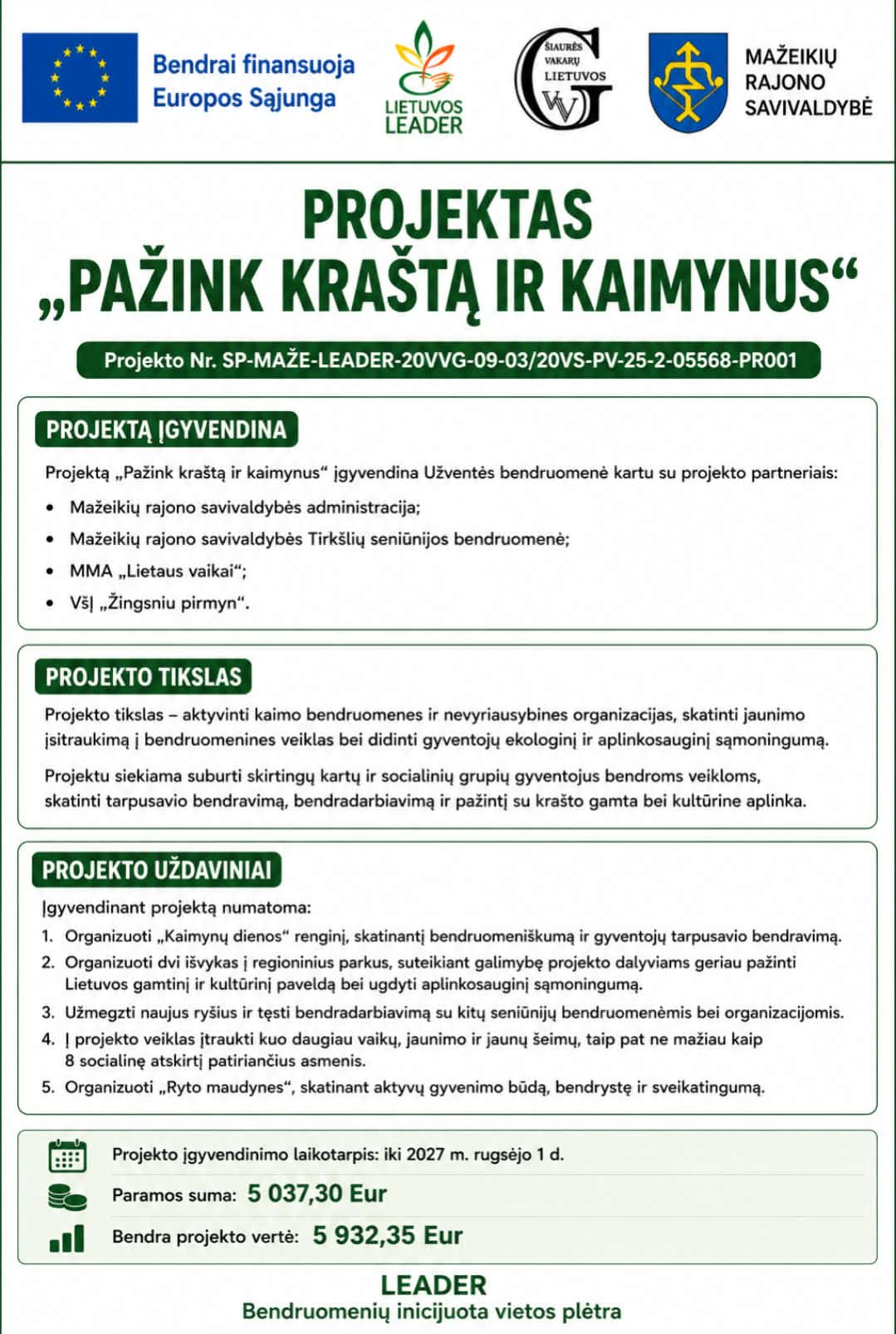 Projektas „Pažink kraštą ir kaimynus“ – bendrystei, tvarumui ir aktyviam laisvalaikiui